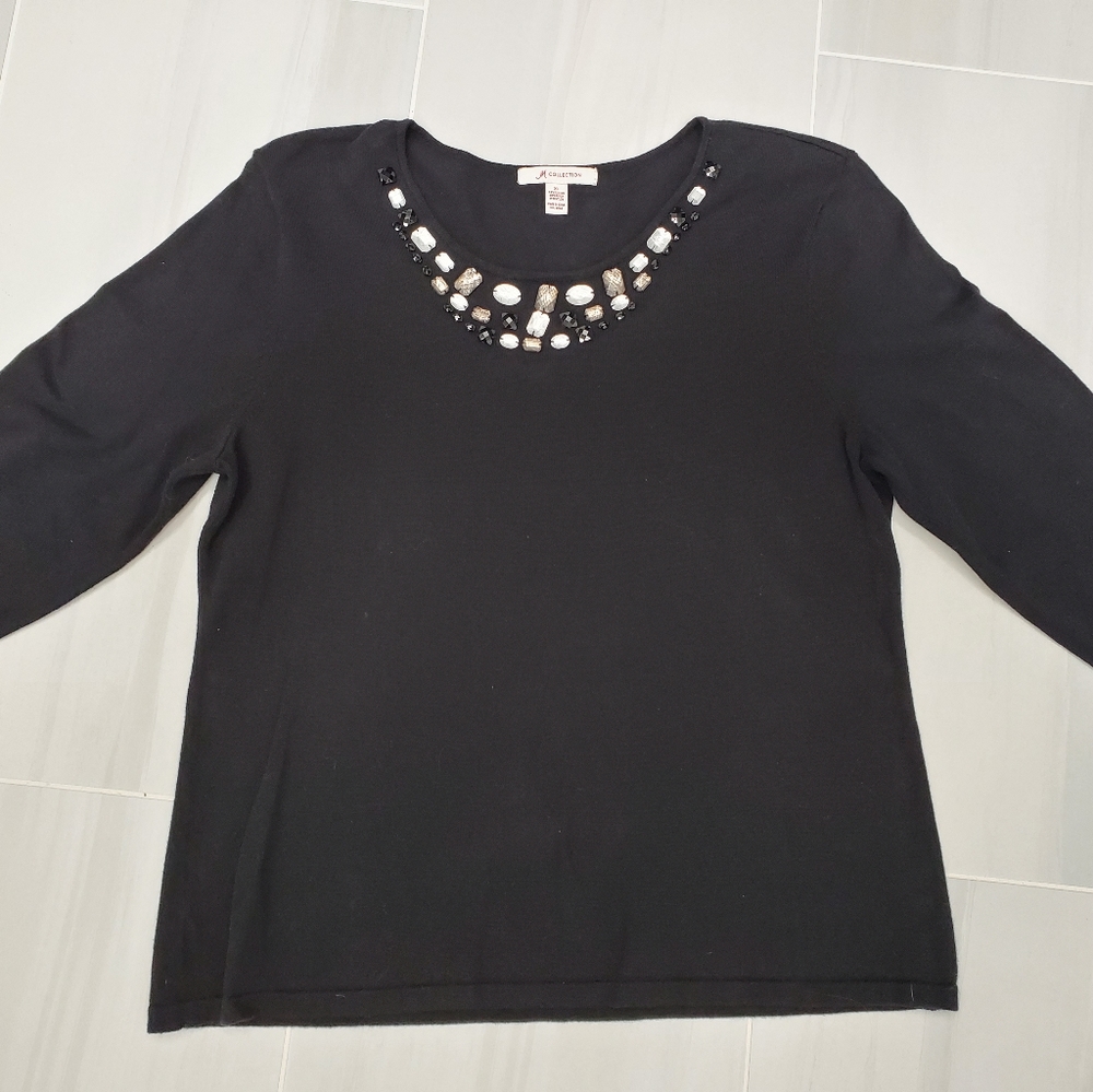 JM Collection Cotton Knit Top w Jeweled Embellishments ~ EUC